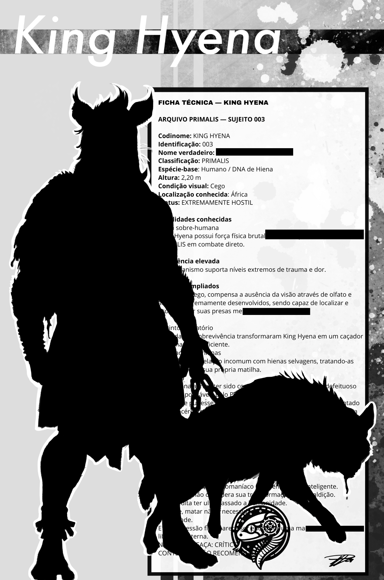 King Hyena dossier: identification, abilities and classified information.