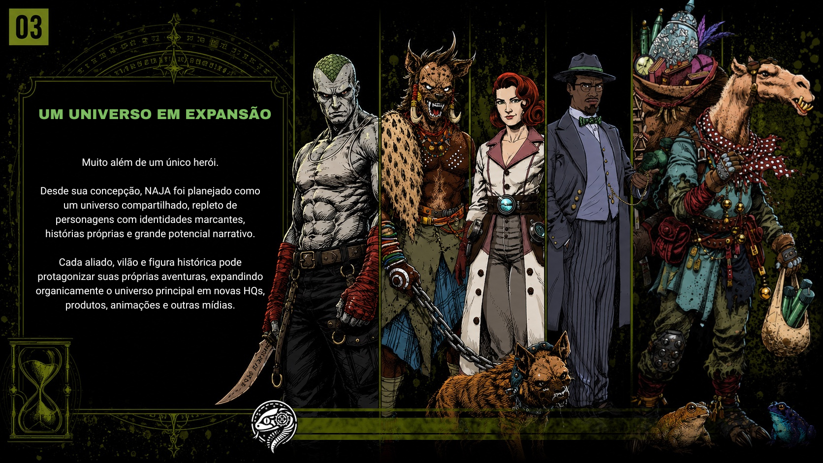 Characters and future possibilities within the expanding NAJA universe.