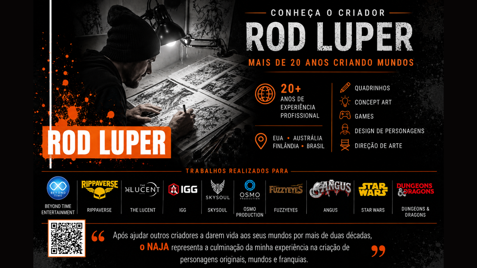 Meet Rod Luper, creator of NAJA, with over twenty years of experience in comics, concept art, games, character design and art direction.