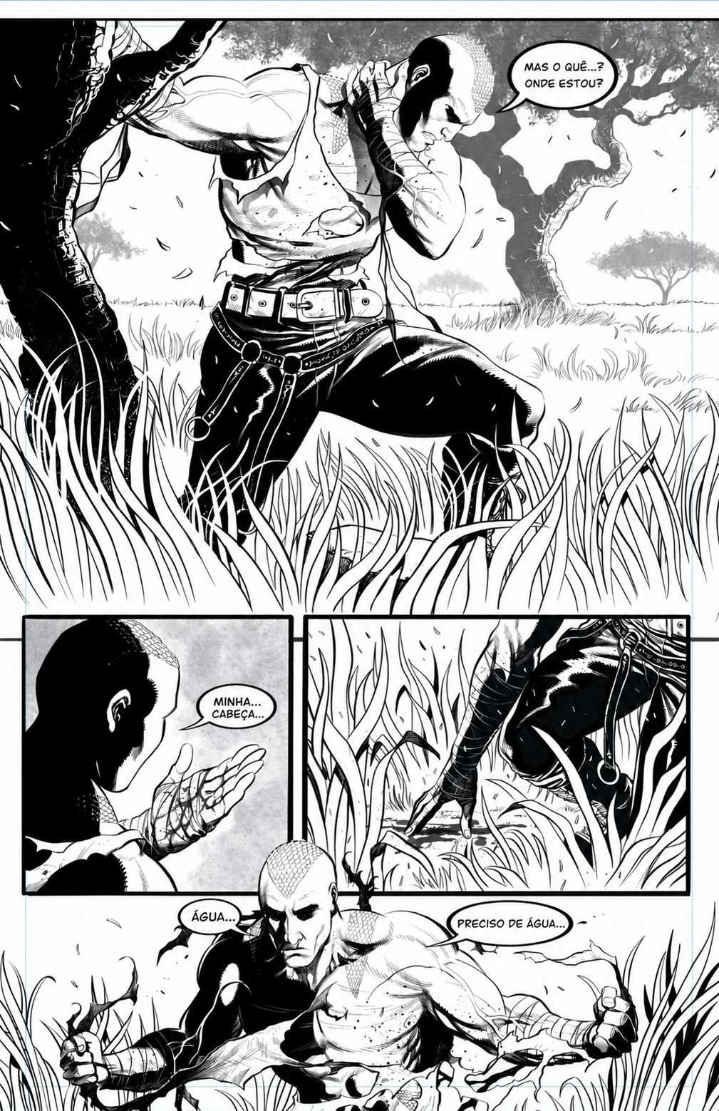 Page 02: NAJA awakens on his knees, confused and thirsty.