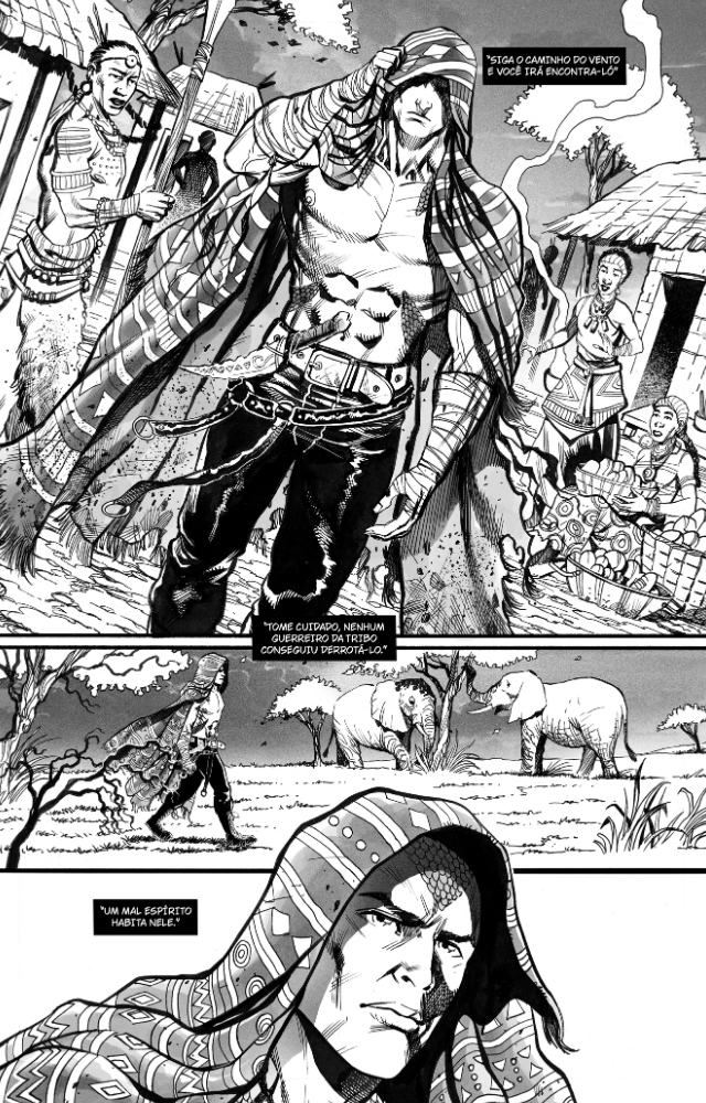 Page 11: NAJA leaves the village in a cloak as others watch him.